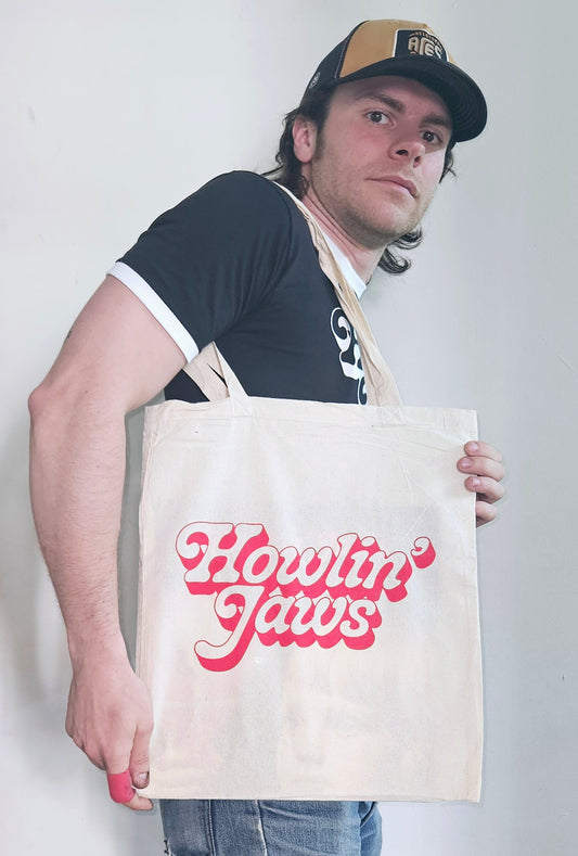 TOTE BAG BLANC LOGO "Howlin' Jaws" ROUGE