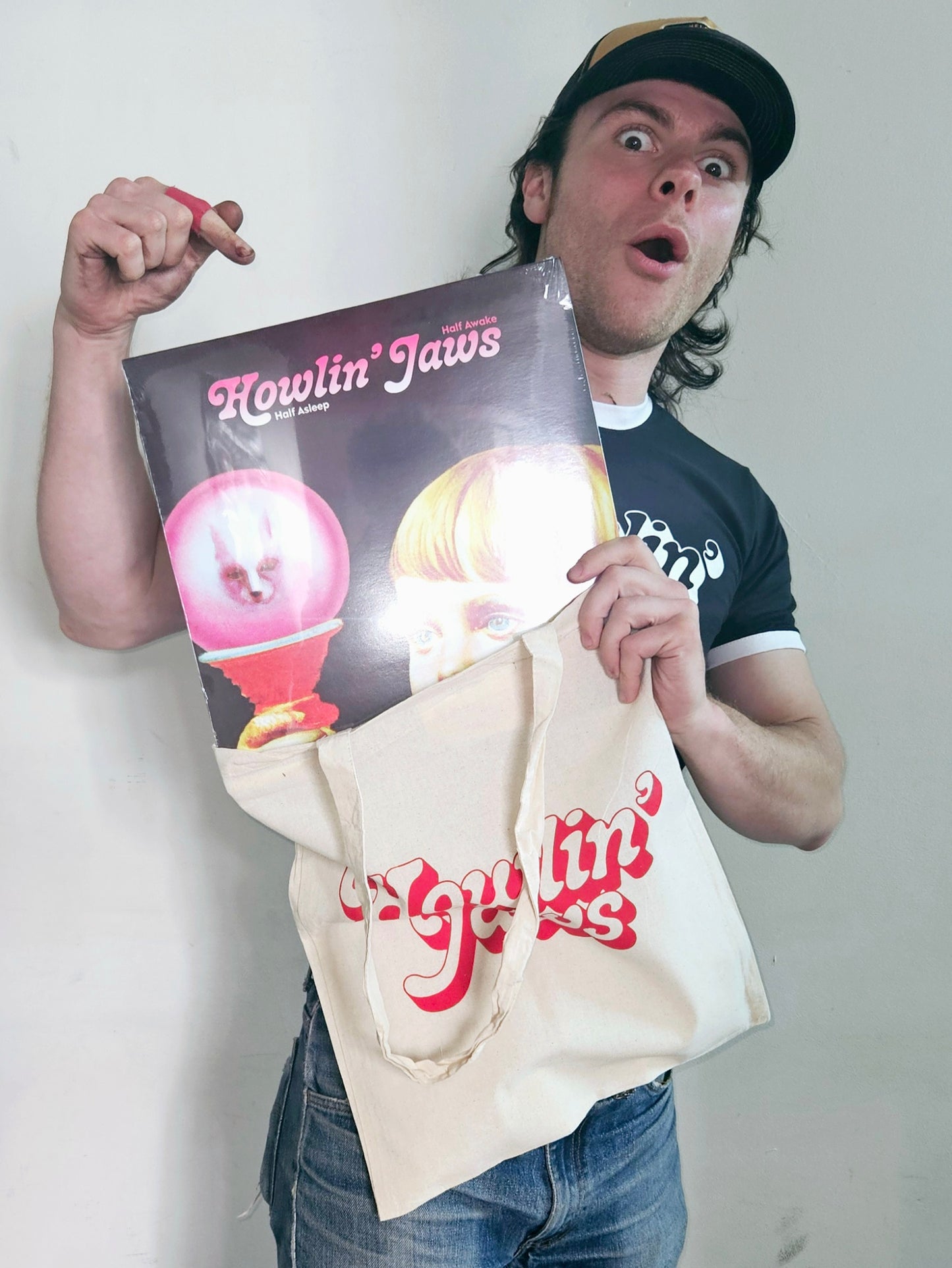 TOTE BAG BLANC LOGO "Howlin' Jaws" ROUGE